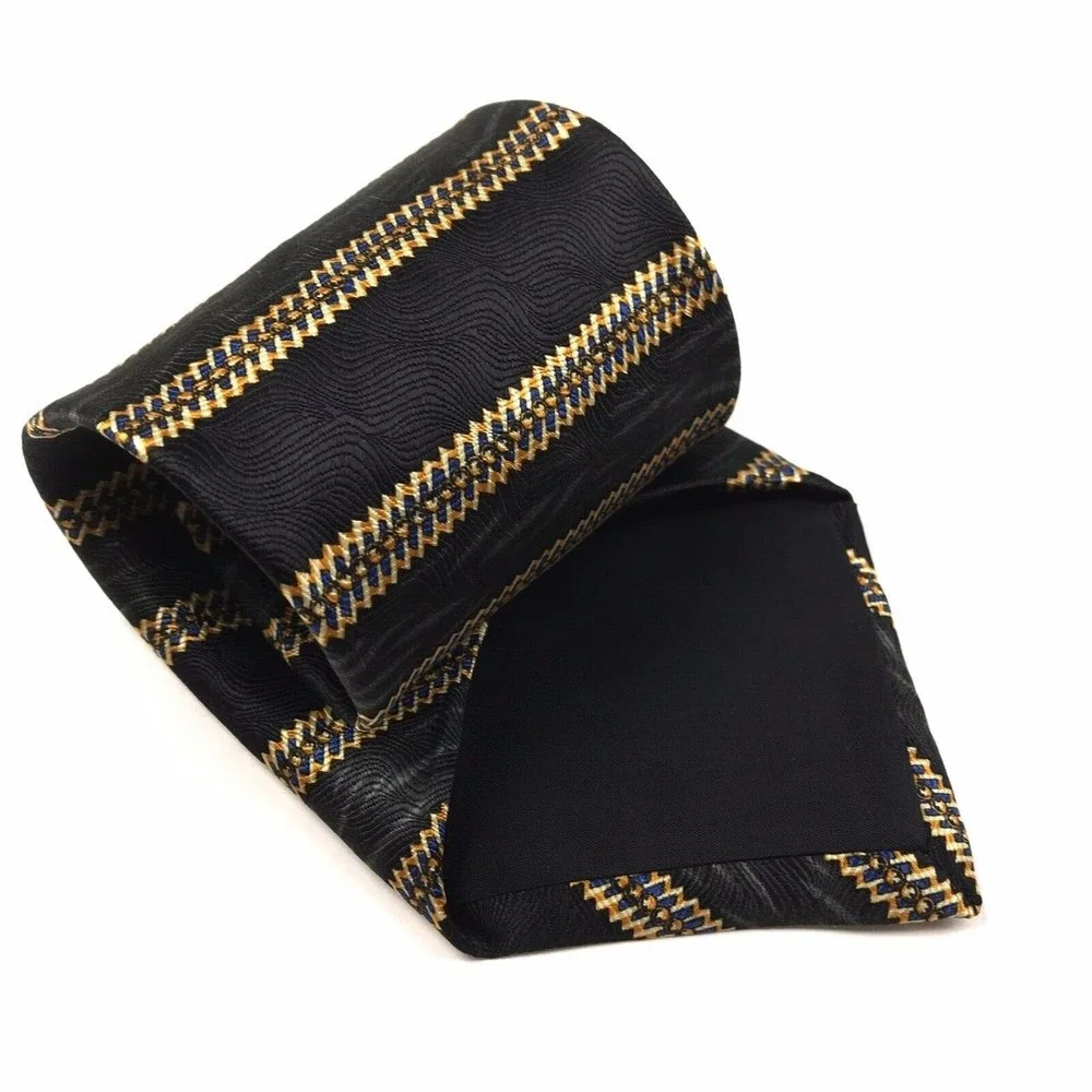 Metropolitan Museum Of Art Black Gray Blue Yellow Abstract Striped Silk Necktie